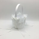 White Satin Wedding Flower Girl Basket Bowknot Decorative Ceremony Basket Holder