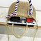 Women's Beach Handbag Straw Shoulder Bag with Handles and Silk Ribbon Bucke H5I5