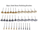 36x Steel brass Wire brushes Flat brushes Round brushes Set BX