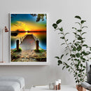 Sunset Bridge 5D Full Drill Round Diamond Painting Cross Stitch Mosaic Art