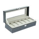 6 Slots PU Watch Box Glass Top Wood Watches Display Case, Jewelry Storage