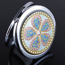 Crystal Folding Round Pocket Compact Makeup Cosmetic Mirror Portable Useful FT
