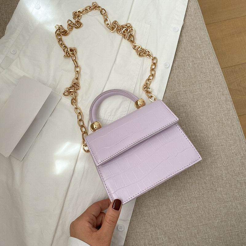 Women Mini Shoulder Bag Alligator PU Tote Chain Crossbody Pouch (Purple)