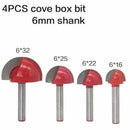 4Pcs/Set 6Mm Shank Round Nose Cove Box Wood Router Bit Shaker Woodworking T