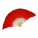 Beige Bamboo Ribs Flutter Fabric Chinese Folk Dancing Hand Fan Red White D3Z4