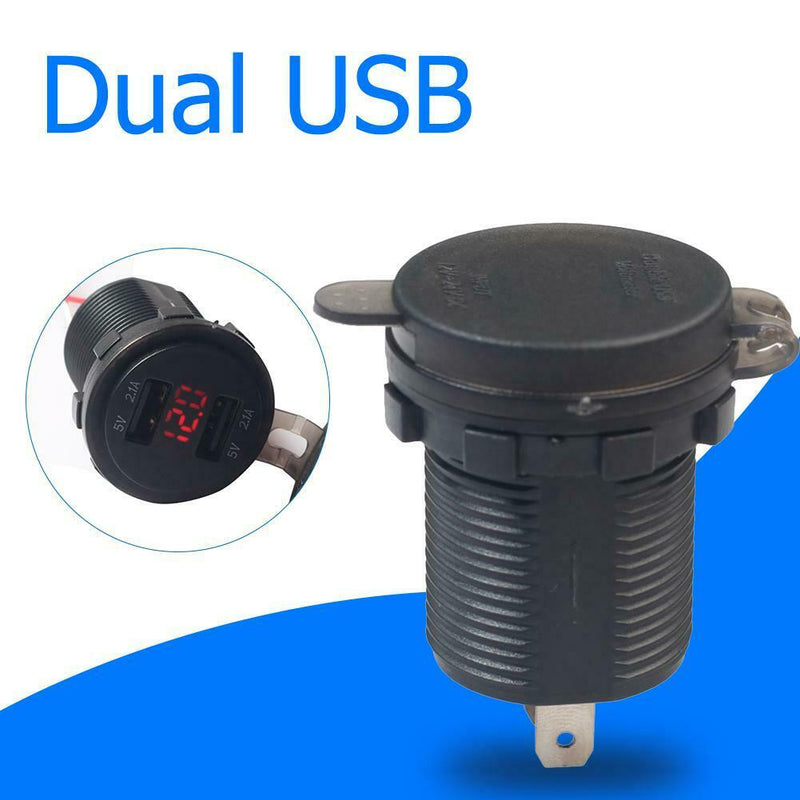 Dual USB 12V Electronic Car Charger Adapter Socket w/ Voltmeter Ammeter Display