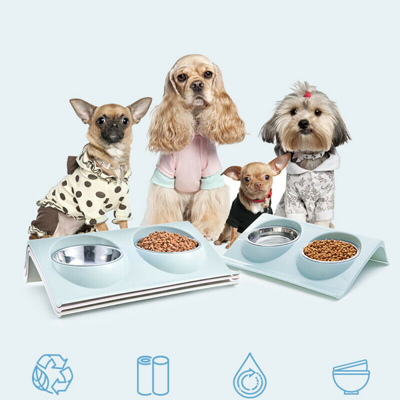 Stainless Steel Double Bowls Food Anti Ants Water Dog Bowl Cat Feeder Cat P