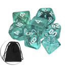 Wholesale 7pc Polyhedral Set Cloud Drop Translucent Teal RPG DnD With Dice Bag