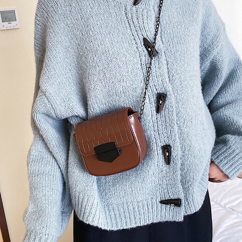 Casual Crocodile Leather Crossbody Bag Women Chain Shoulder Handbag (Brown)