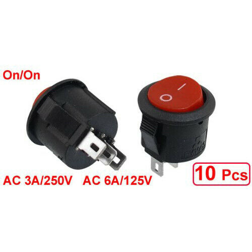 10 Pcs SPDT Black Red Button On/On Round Rocker Switch AC 6A/125V 3A/250V G7X8