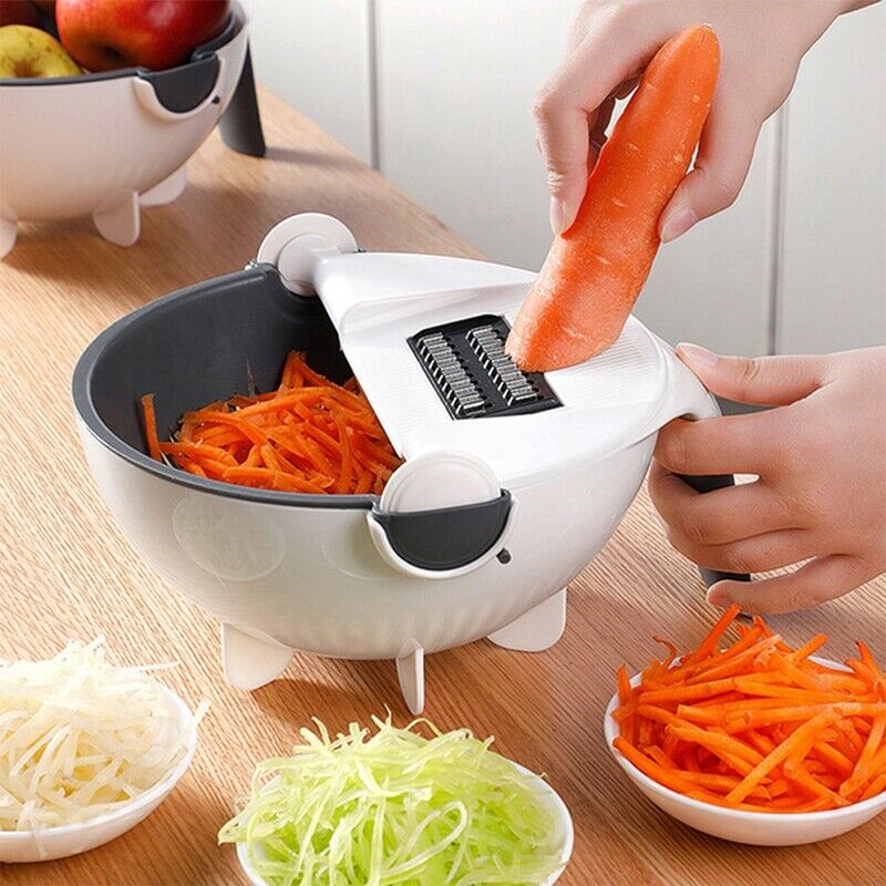 Magic Rotate Vegetable Cutter with Drain Basket Multi-Functional Kitchen Ve C2F4
