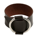 Leather Bracelet Punk Style Round Ring Cuff Bangles Jewelry Gift (Brown) A