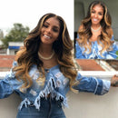 Honey Golden Wig In The Big Wave Long Gradient Wig Synthetic Wig Heat-Resis