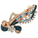 Rhinestone detailing turquoise-green metal leaves barrette X8Y9