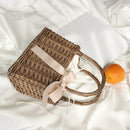 New Summer Fashion Woman Spliced Bow Brown Color Double Handles Light Porta