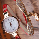 Fashion Luxury Rhinestone Bracelet Women Top Quartz Casual Watch Red  A