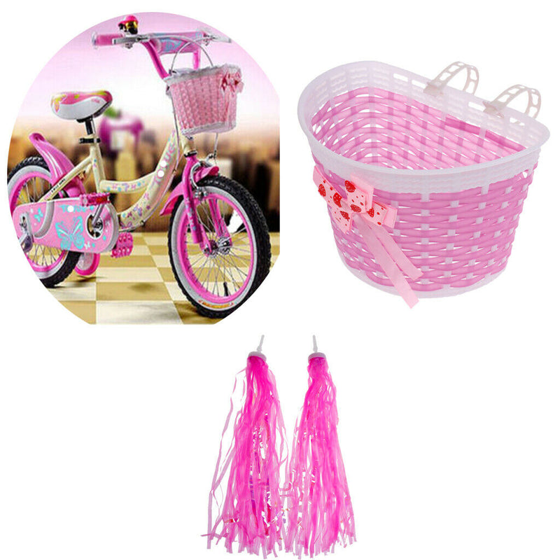 1 Set Girls Bike Trike Pom Pom Tassels Streamers + Front Handlebar Basket Case