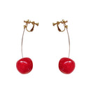 Korean Cherry Fruit Long Drop Earrings Women Sweet Ear Clip Pendant Jewelry