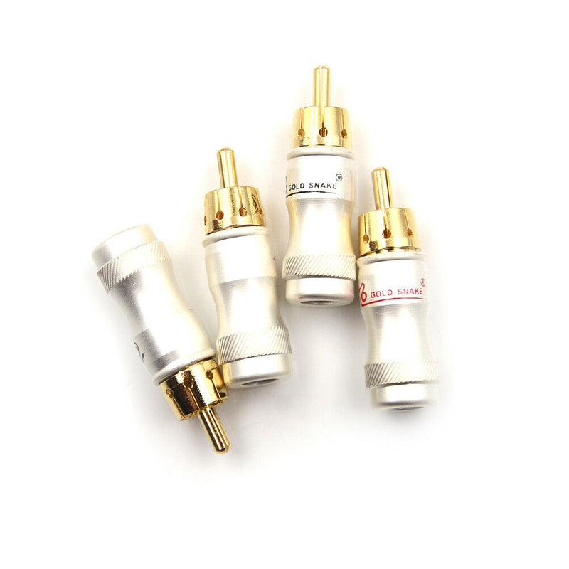 4pcs Goldplated RCA Male Plug HIFI Audio Cable Audio Video Connector Adapter FT