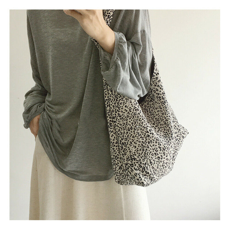 Fashion Cotton Shoulder Tote Bag Female Leopard Pattern Travel Top-handle Clutch
