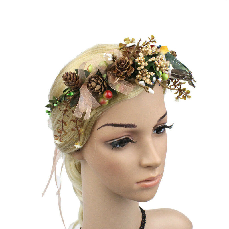 Fashion Pinecone Bird Garland Crown Headband Headdress Summer Boho Hair Band