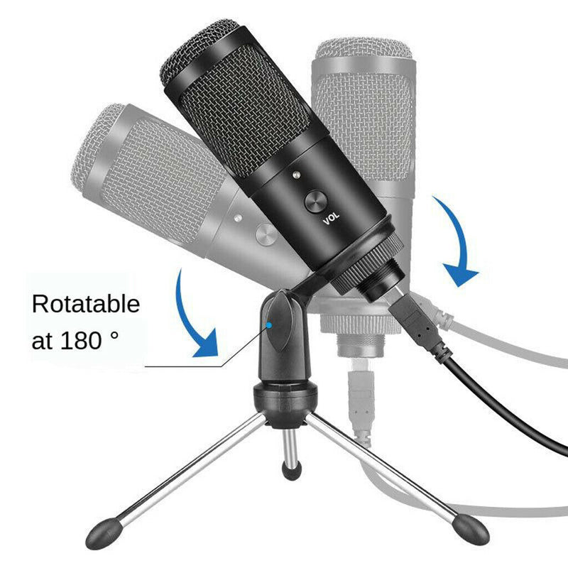 Pro USB PC Laptop Condenser Microphone w/ Stand Studio Recording Black