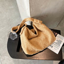 Plush Women Shoulder Messenger Bag Solid Big Capacity Shoulder Tote (Khaki)