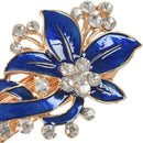 Rhinestone Accent Blue Leaves Detail Hair Clip Barrette for Lady Girls