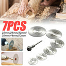 7x Cutting Discs Mandrel HSS Rotary Circular Saw Blades Tool Cutoff 22-50mm Set~