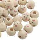 Wooden Round Smile Face Loose Beads 10mm (Pack of Approx. 40pcs) I2C3