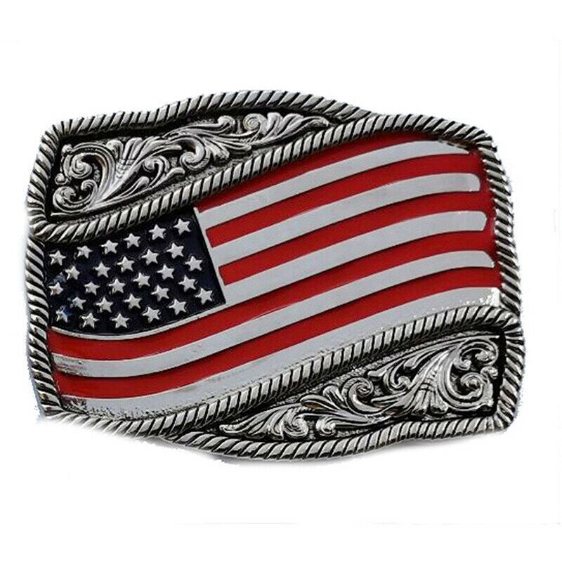 Us Flag With Flower Belt Buckle suitable for 4cm wideth snap on beltB Hn