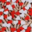 100 PCS Mini Wooden Clasps Heart (White + Red) Clamps Wooden Decoration Sma