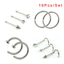 10Pcs/Set Surgical Steel Nose Body Piercing Stud Hoop Crystal Ring Body Jewelsp