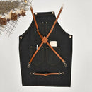 1X(Denim Bib Apron Leather Strap Barista Baker Work Uniform Bartender Bbq C