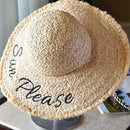 Handmade Weave Letter Sun Hats For Women Black Ribbon Lace Up Large Brim St
