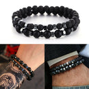 2X Men Natural Stone Bracelet Fashion Jewelry Matte Lava Volcanic Beads Bangle