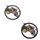 Fashion Women Girl Printing Natural Round Wood Disc Printed Hook Stud EarriSEAU