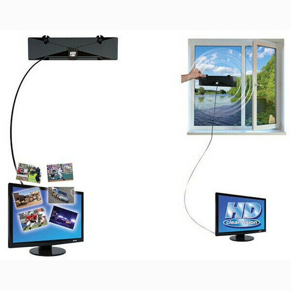 Digital Indoor TV Antenna 1080P HDTV HD VHF UHF FM Flat Box Ready High Gain P5O1