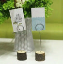 30 Pcs Rustic Wood Place Card Holders with Swirl Wire Wooden Bark Memo Hold