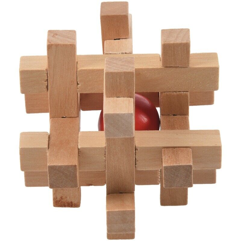 Wooden Take the Ball from Cage Lock Logic Puzzle Burr Puzzles Brain Teaser  X5R4