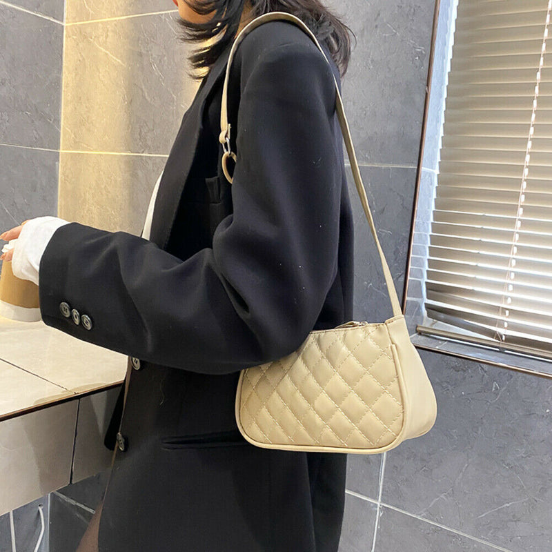 Fashion Lattice Pattern Women Handbag Chain Shoulder Underarm Bag (Khaki)