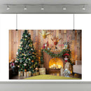 Photo Backdrop Christmas Tree Fireplace Plank Background Cloth for Video