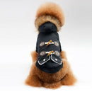 Autumn Winter Pet Dog Horn Buckle Hooded Pocket Thick Warm Coat Blue