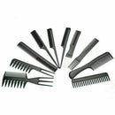10 Piece Comb Set Hair Styling Professional Black Brush U5E1 U8Q6 X6Z8 Barb S7C9