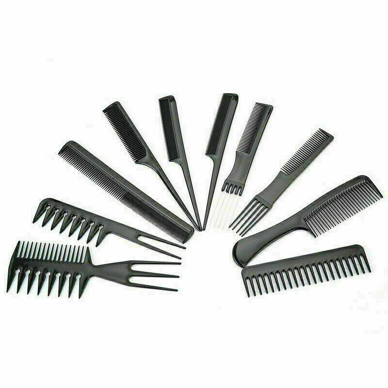 10 Piece Comb Set Hair Styling Professional Black Brush U5E1 U8Q6 X6Z8 Barb S7C9