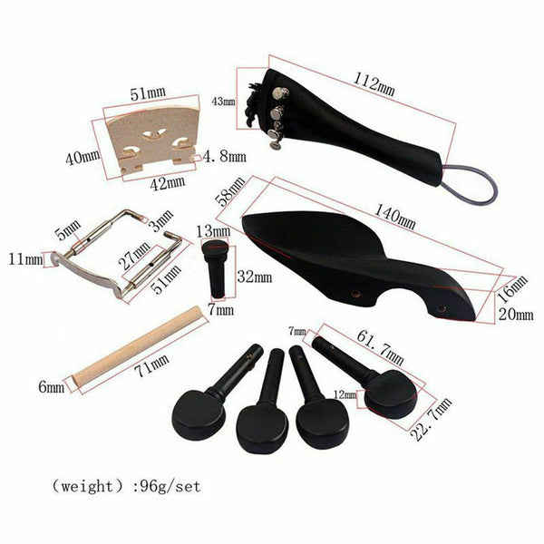 15Pcs Violin Parts Ebony Wood 4/4 Violin Parts Accessories Bridge Chin rest