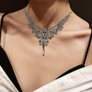 Gothic Victorian Black Lace Choker Necklace Metal Cameo Jewel Steampunk