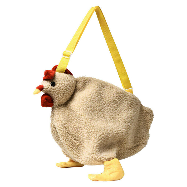 Cute Women Crossbody Purse Cartoon Chicken Shaped Kids Fleece Crossbody Bag