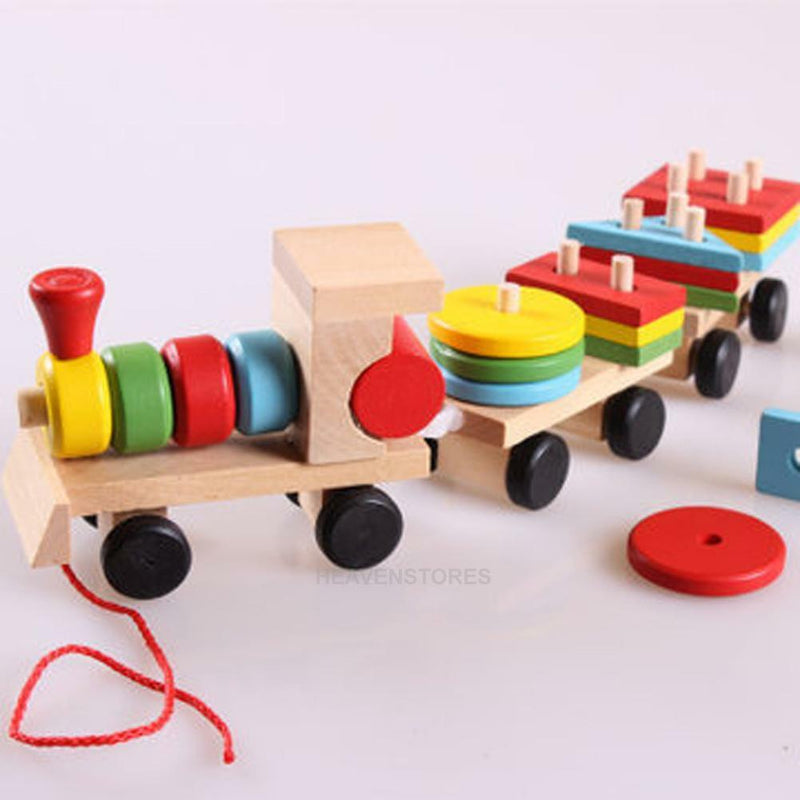 Kids Baby Educational Toys Toddler Wood Train Truck Educational Geometric Blocks