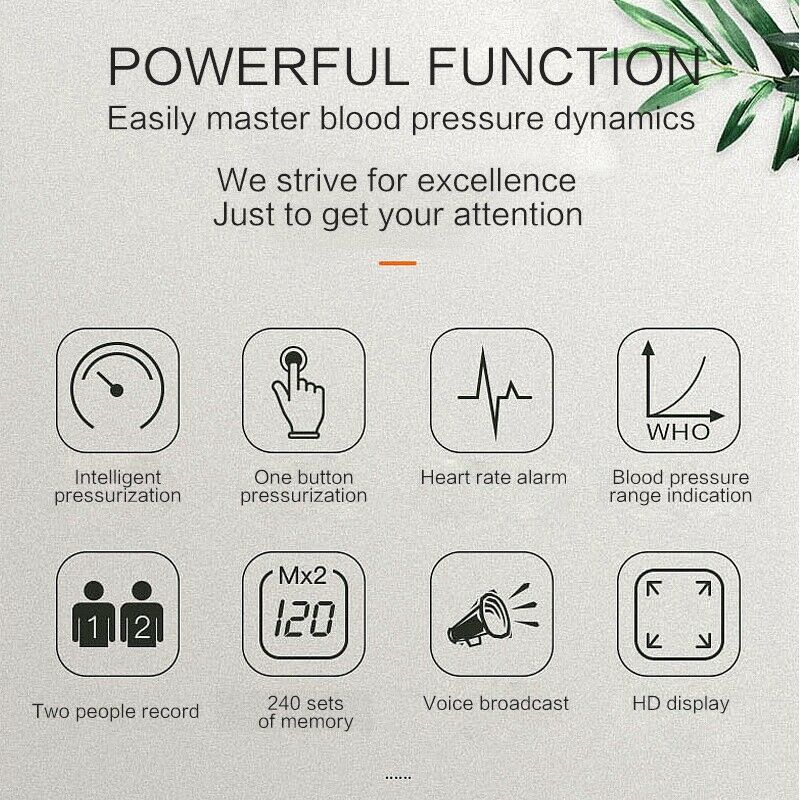 Smart Automatic Blood Pressure Monitor Upper Arm Digital BP Machine with LarH4A2